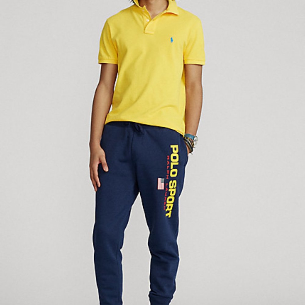 Polo Ralph Lauren Iconic Mesh Shirt Yellow Bright Blue Large Golf Classic Fit - Picture 6 of 11